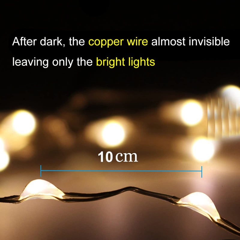 AMIR Solar String Lights Outdoor, 8 Modes Mini 39 Feet 120 LED Copper Wire Lights, Solar Powered Fairy Light, Waterproof Decoration Light for Garden Yard Party Wedding Christmas, Warm White - Image 2
